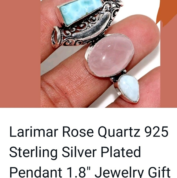 Sale INTRICATE LARIMAR & ROSE QUARTZ PENDANT - Picture 2 of 3